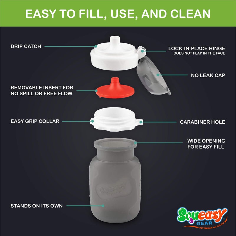 Squeasy Snacker Grey 3.5 oz Squeasy Snacker Spill Proof Silicone Reusable Food Pouch - for Both Soft Foods and Liquids - Water, Apple Sauce, Yogurt, Smoothies, Baby Food - Dishwasher Safe - Image 4